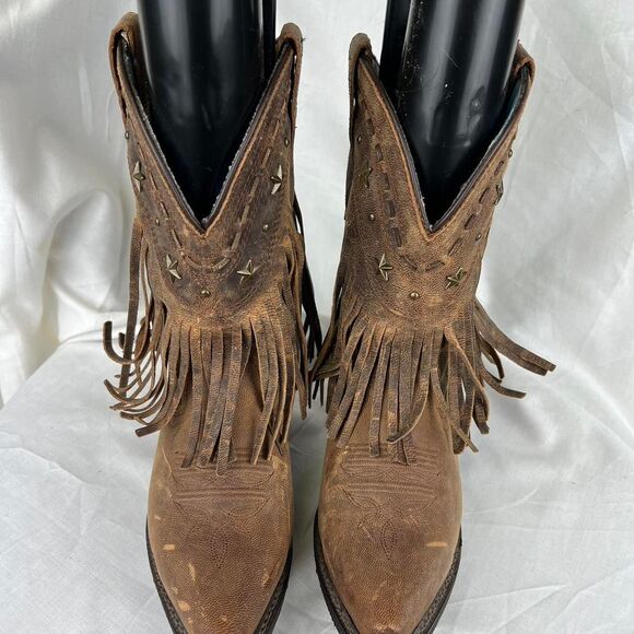 Dingo Women's Brown Leather Fringe Western Cowboy Boots Size 7 M - Picture 2 of 8